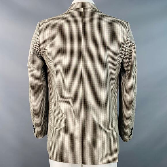 AGNÈS B. Size 42 Cream Black Gingham Cotton Slim Fit Notch Lapel Sport Coat - Picture 4 of 8